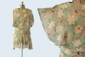 1920s Flapper Dress in Floral Silk size S