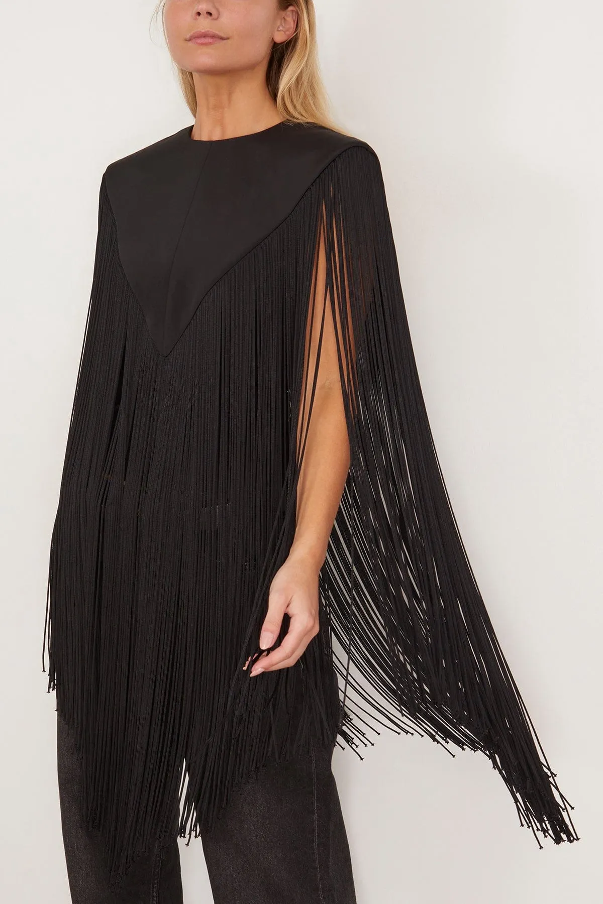 4 Ply Silk Fringe Cape in Black
