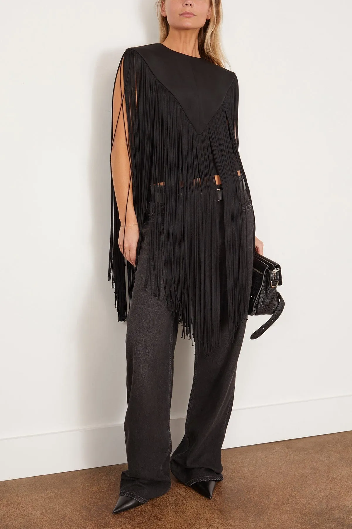 4 Ply Silk Fringe Cape in Black