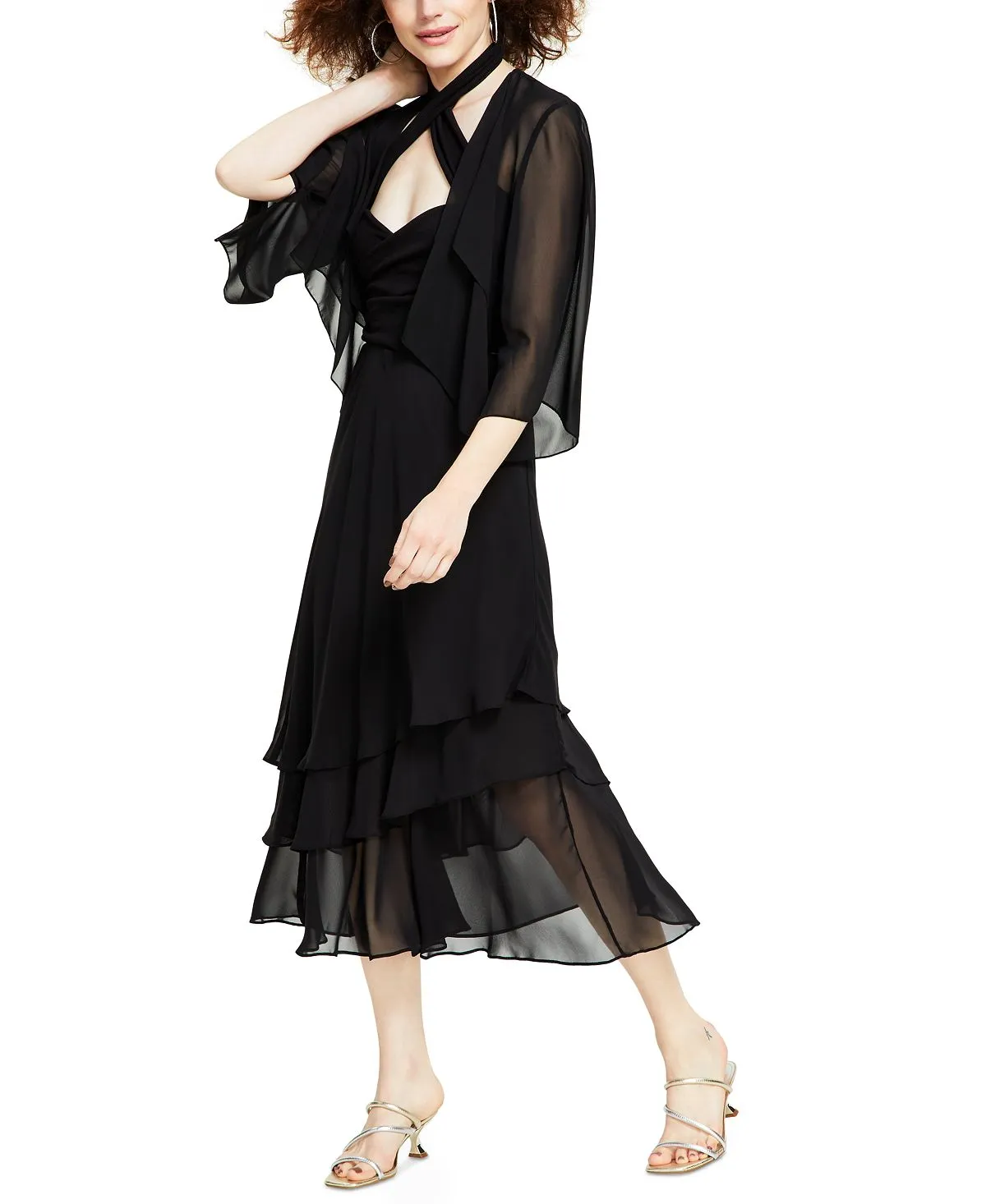 Alex Evenings chiffon cape, blue