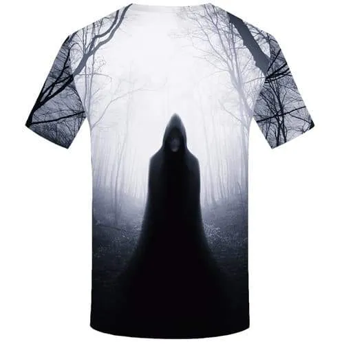 Alien T-shirt Men Skull Shirt Print Forest Tshirts Novelty Gray T-shirts Graphic Gothic Tshirts Cool Short Sleeve Punk Rock