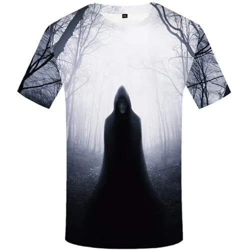 Alien T-shirt Men Skull Shirt Print Forest Tshirts Novelty Gray T-shirts Graphic Gothic Tshirts Cool Short Sleeve Punk Rock