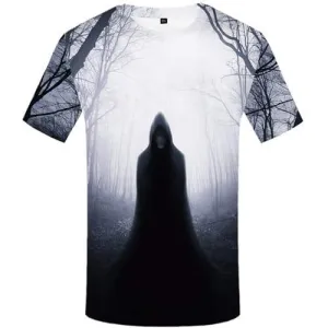 Alien T-shirt Men Skull Shirt Print Forest Tshirts Novelty Gray T-shirts Graphic Gothic Tshirts Cool Short Sleeve Punk Rock