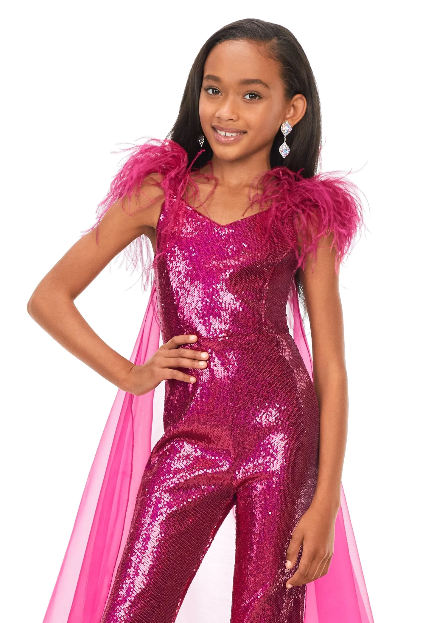 Ashley Lauren Kids 8174 Size 8, 10 Royal Girls Sequin Jumpsuit Cape Pageant Fun Fashion