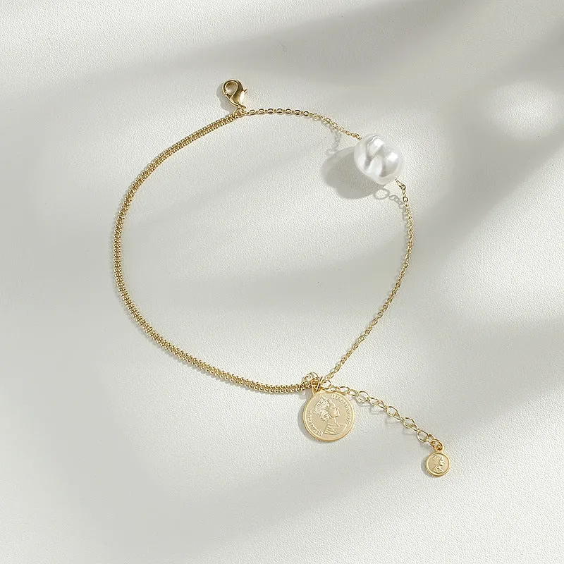Baroque Single Pearl Bracelet with Gold Plated Chain