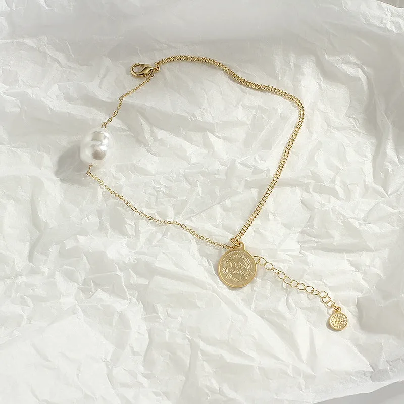 Baroque Single Pearl Bracelet with Gold Plated Chain