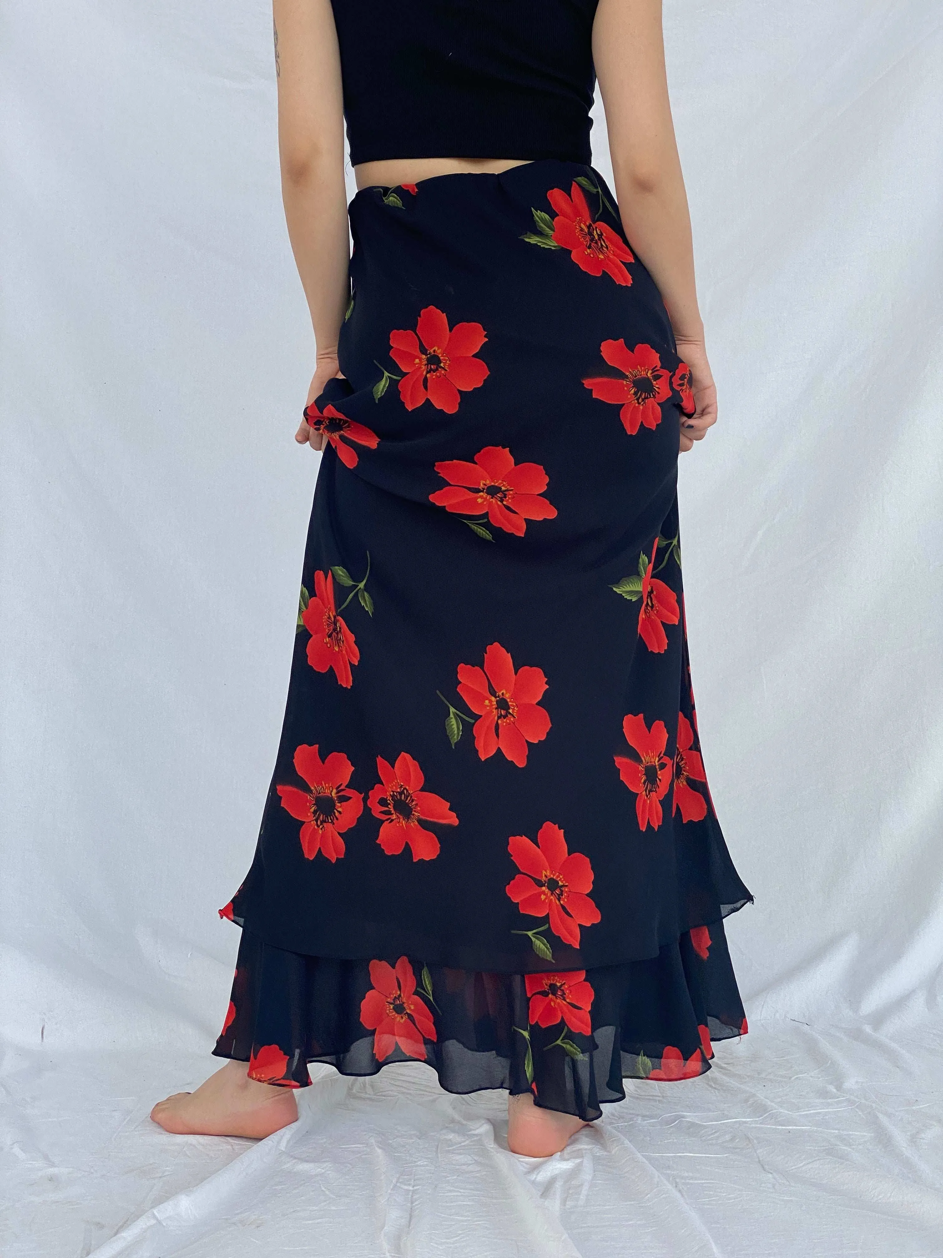Beautiful 90s Floral Layered Maxi Skirt