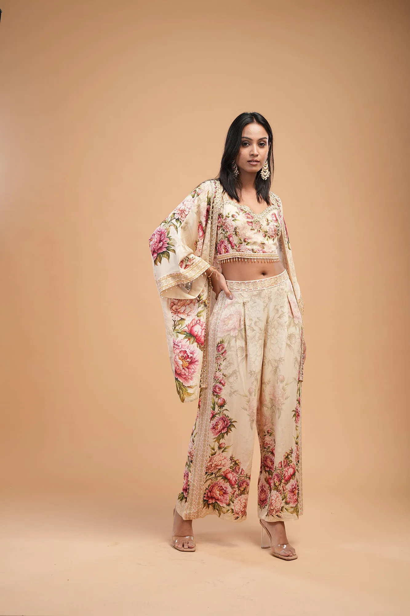 Beige Color Cape Pant Shirt