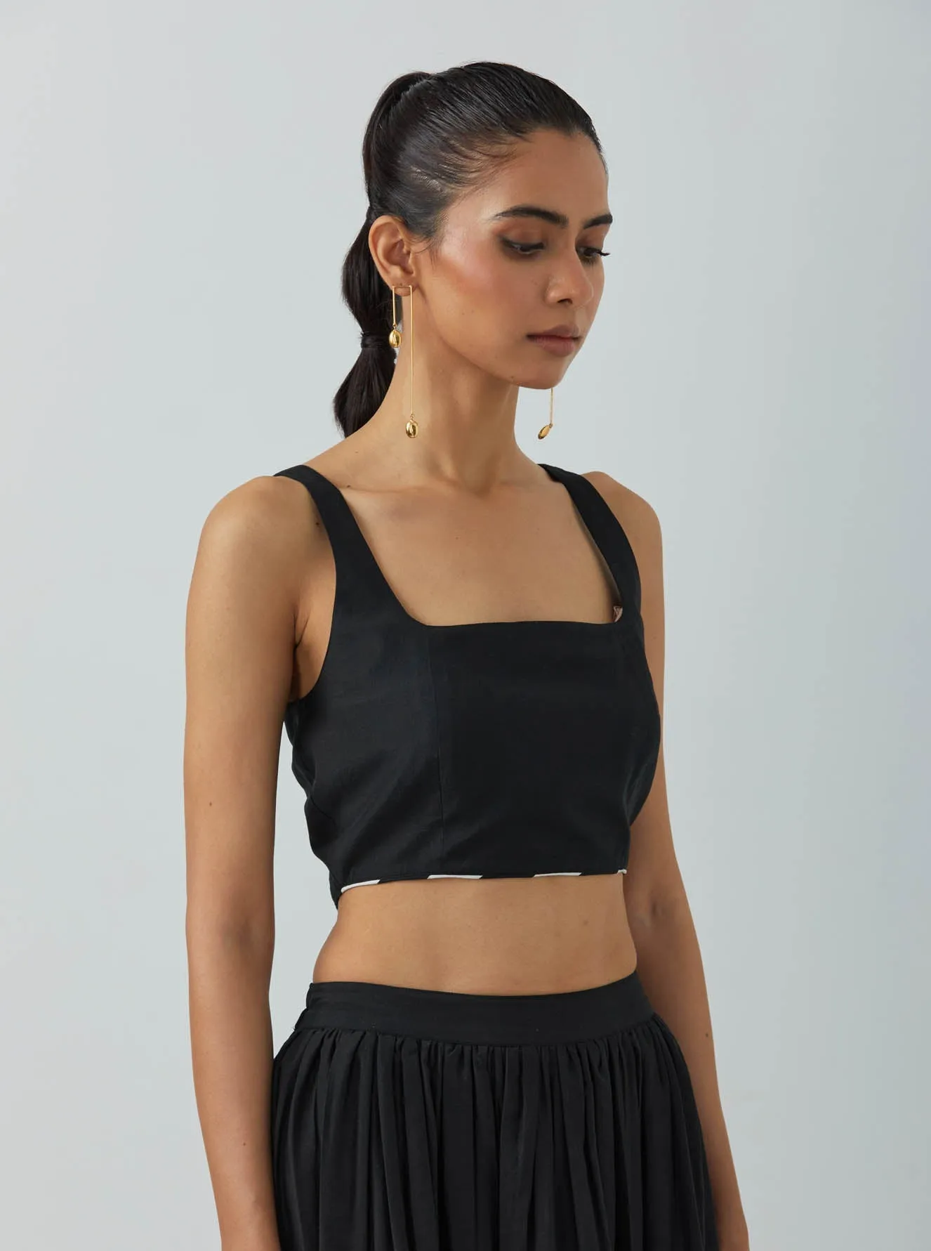 Black Chanderi Zade Bralette With Full Length Skirt And Overlay (Set Of 3)