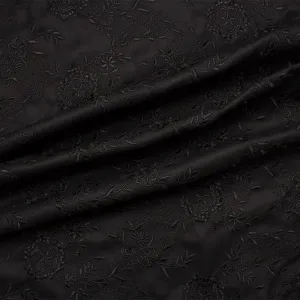 Black Floral Embroidered Wool Coating