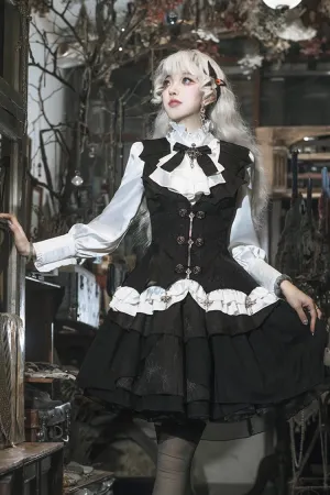 Black/White [The Duke of Blood] Multi-Layered Ruffle Bowknot Gothic Lolita Vest Skirt Set