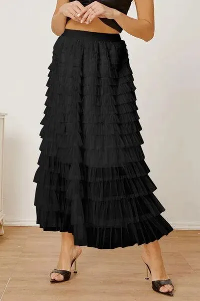 Boost Your Look with a Ruched High-Waist Tiered Skirt