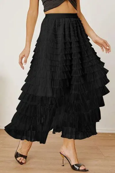 Boost Your Look with a Ruched High-Waist Tiered Skirt
