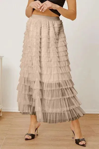 Boost Your Look with a Ruched High-Waist Tiered Skirt