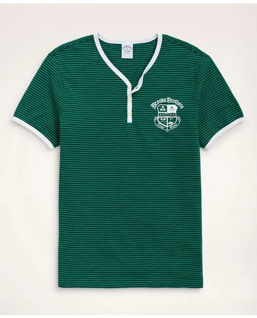 Brooks Brothers Men's Cotton Feeder Stripe Graphic Henley Green/Navy