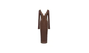 Brown Long Sleeve Bell  Dress