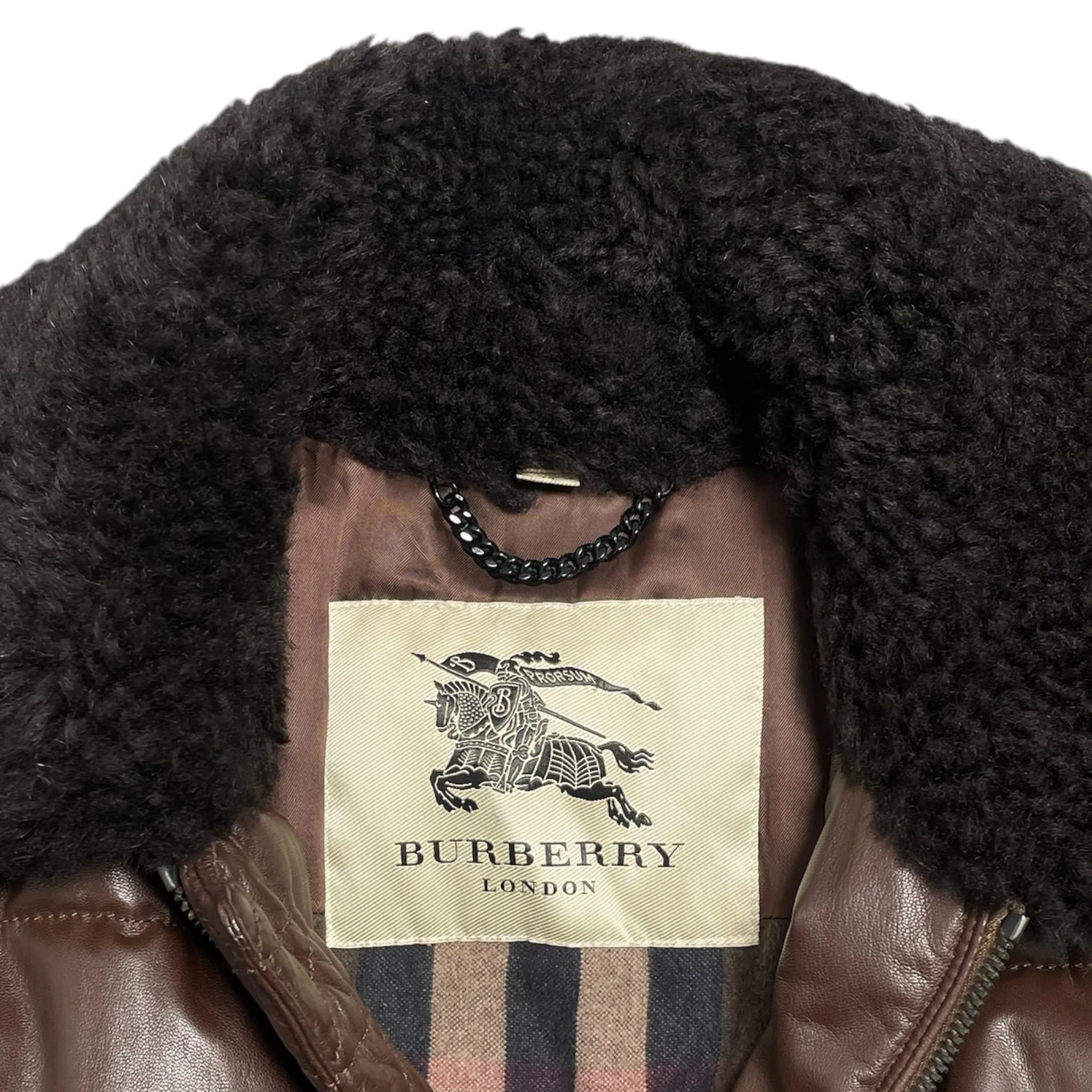 Burberry Leather Shearling Bomber Jacket Brown Pre-Owned
