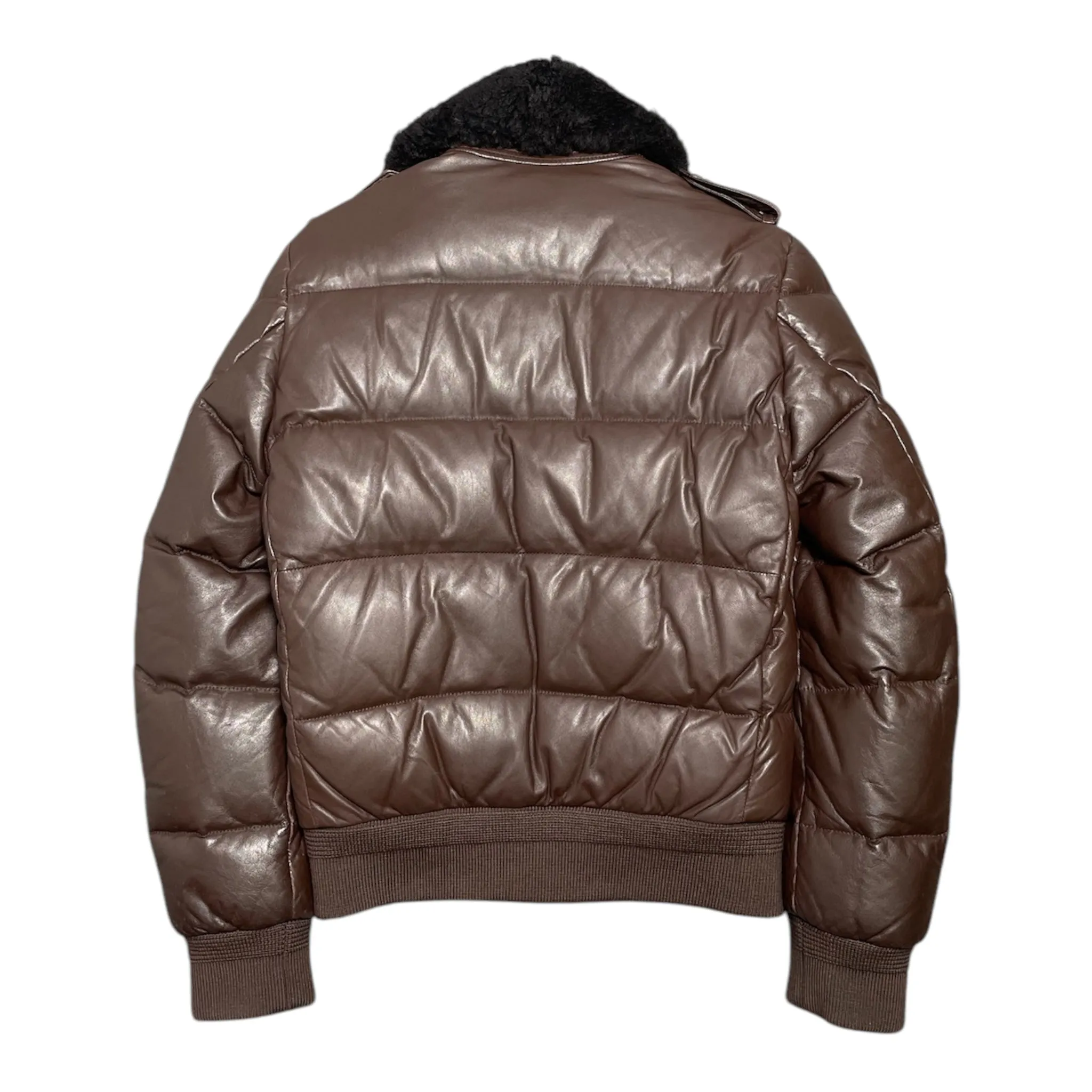 Burberry Leather Shearling Bomber Jacket Brown Pre-Owned