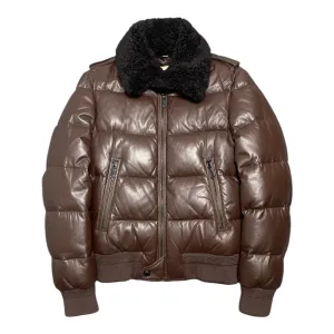 Burberry Leather Shearling Bomber Jacket Brown Pre-Owned