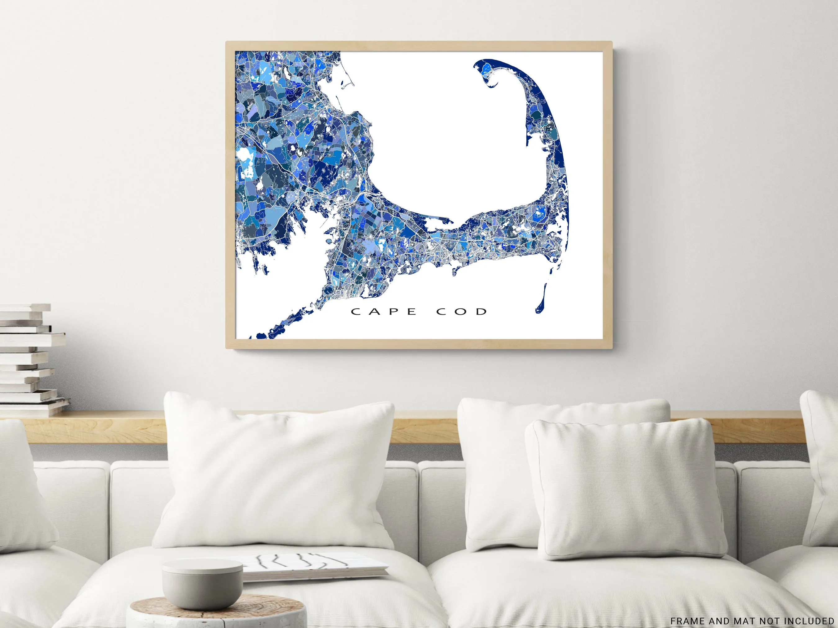 Cape Cod Map Print Poster, Blue Geometric Cap Cod Wall Art Prints, Massachusetts, New England USA
