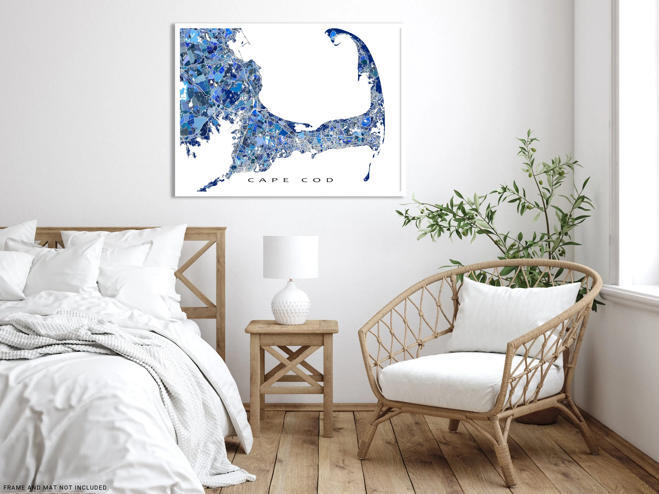 Cape Cod Map Print Poster, Blue Geometric Cap Cod Wall Art Prints, Massachusetts, New England USA