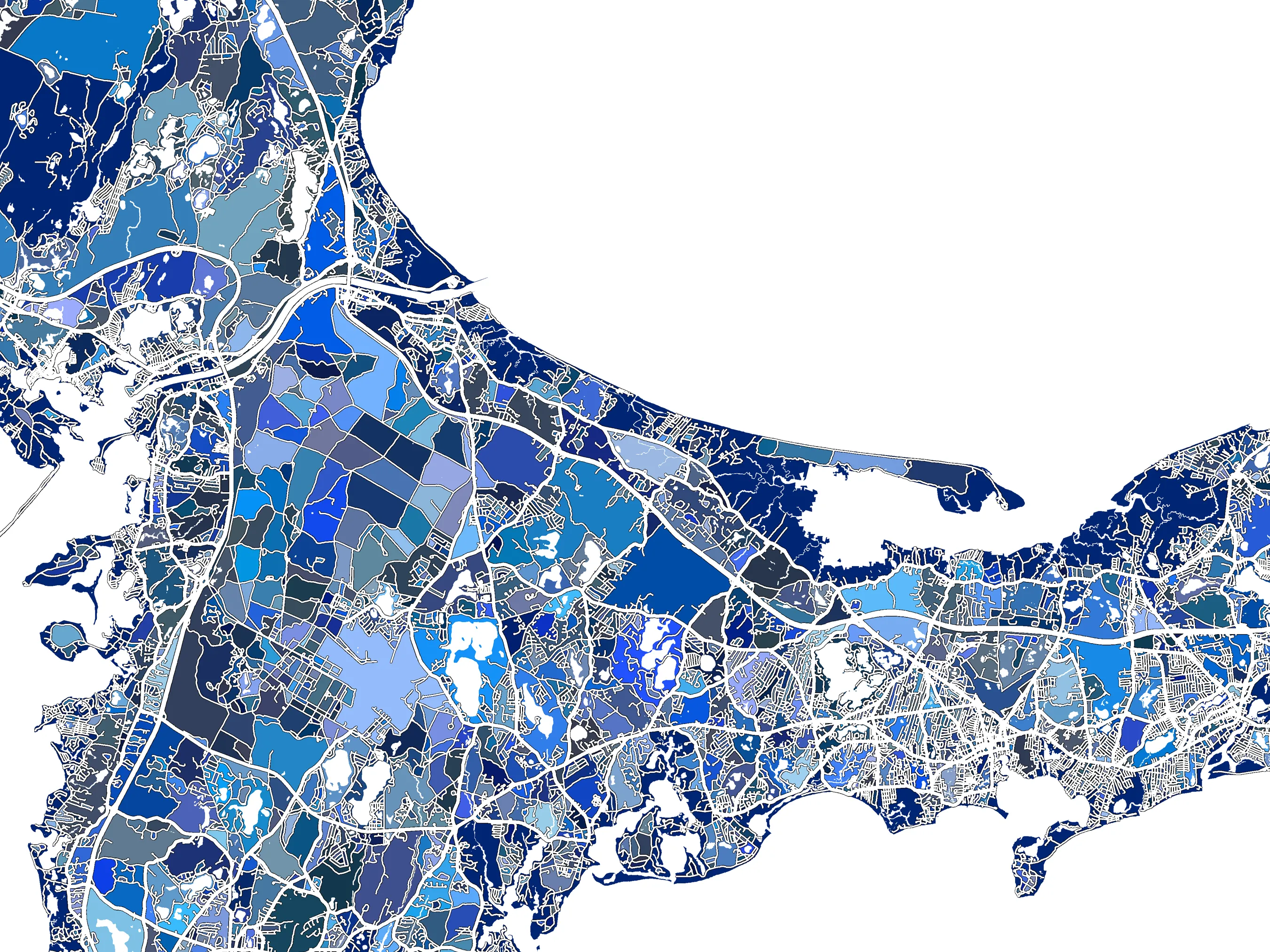 Cape Cod Map Print Poster, Blue Geometric Cap Cod Wall Art Prints, Massachusetts, New England USA