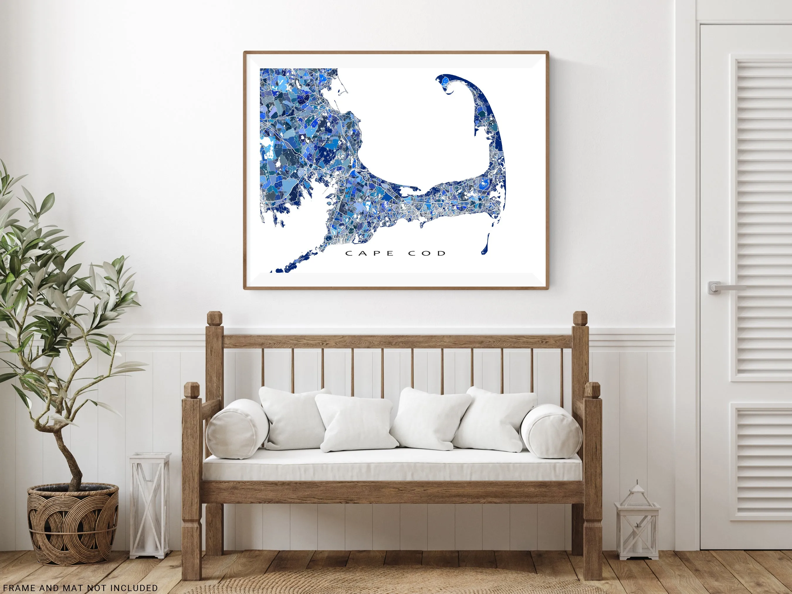 Cape Cod Map Print Poster, Blue Geometric Cap Cod Wall Art Prints, Massachusetts, New England USA