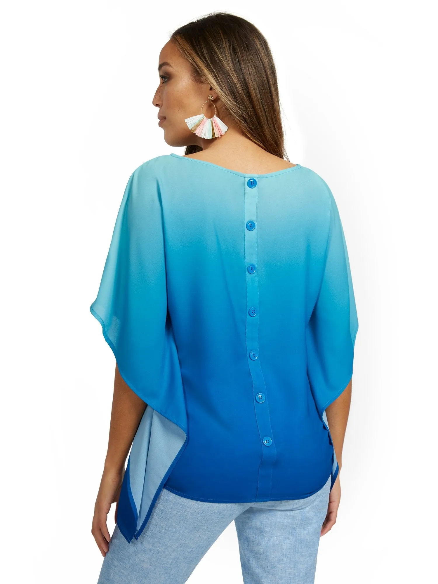 Cape-Sleeve Button-Back Blouse