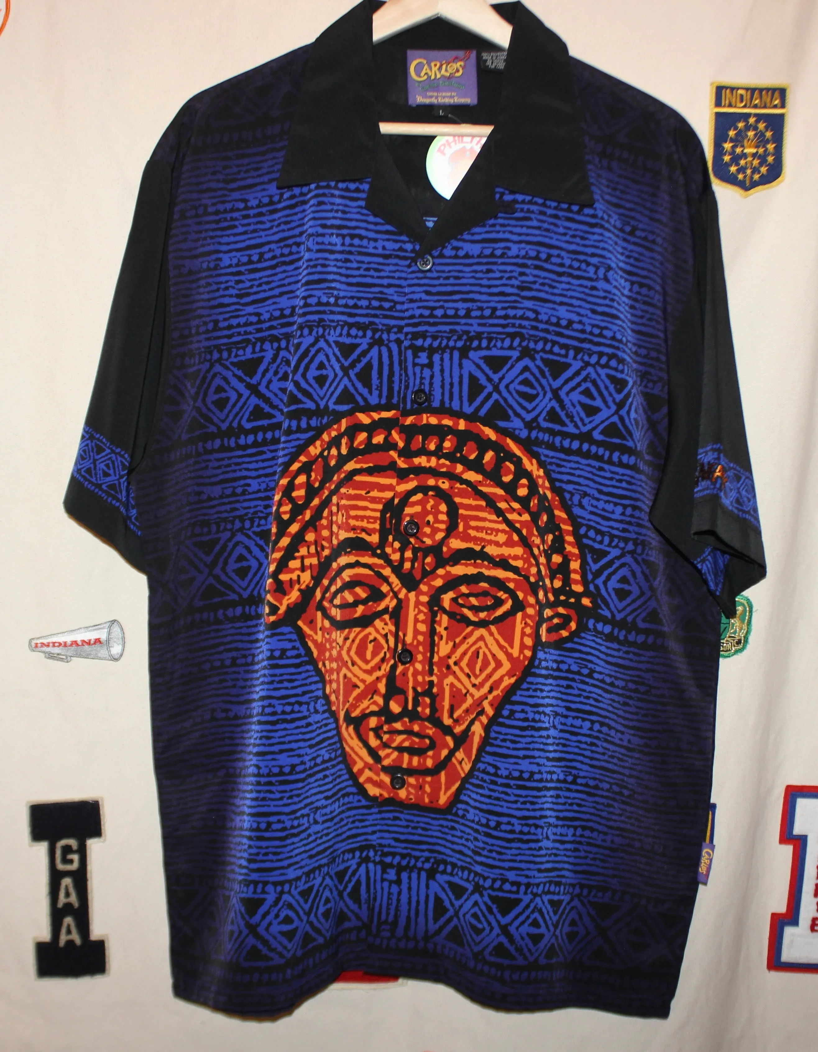 Carlos Santana Black/Blue Button Up Shirt by Dragonfly: Large