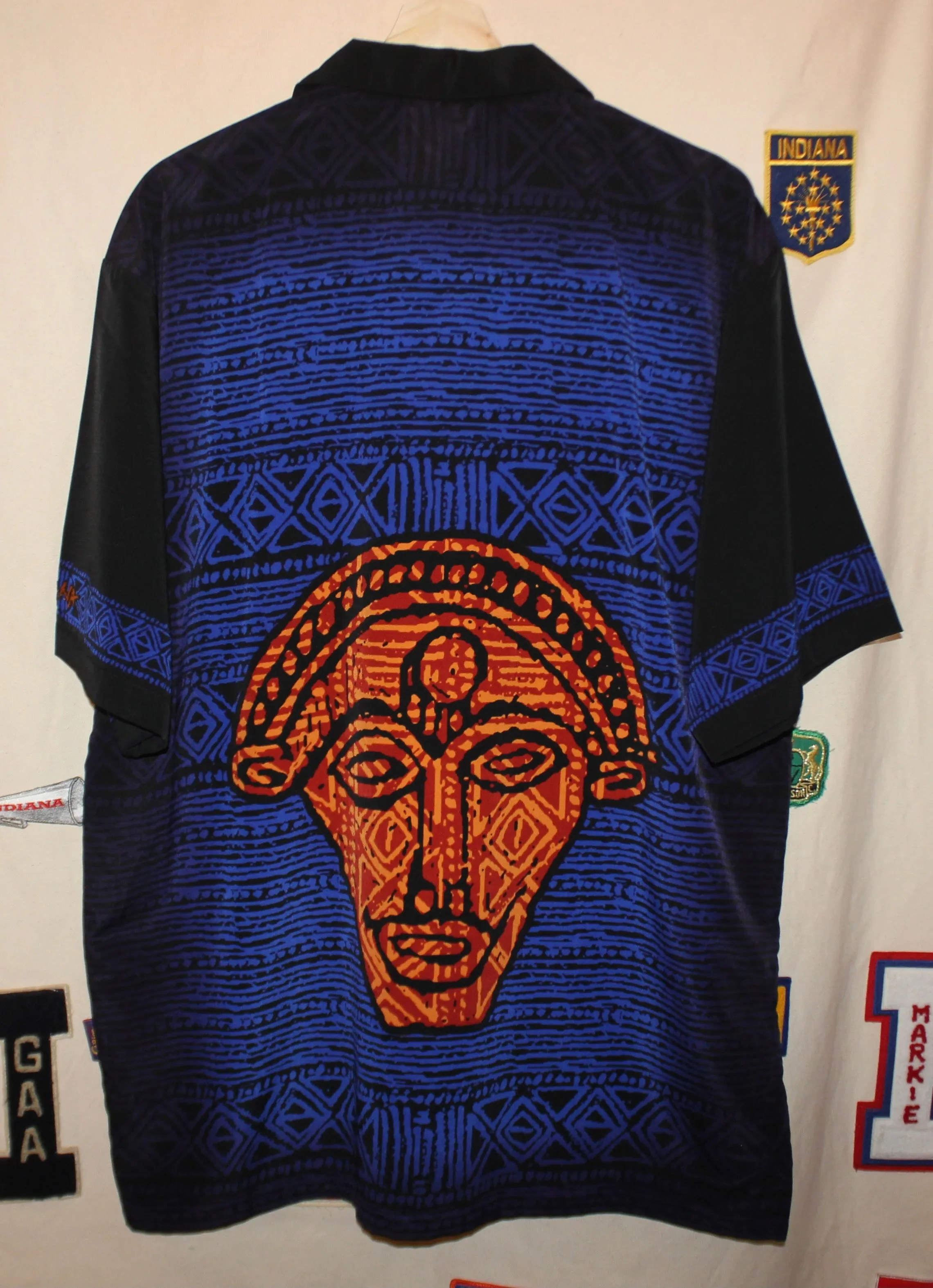 Carlos Santana Black/Blue Button Up Shirt by Dragonfly: Large