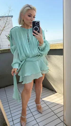 CELINA SHIMMER MINI DRESS - SEAFOAM