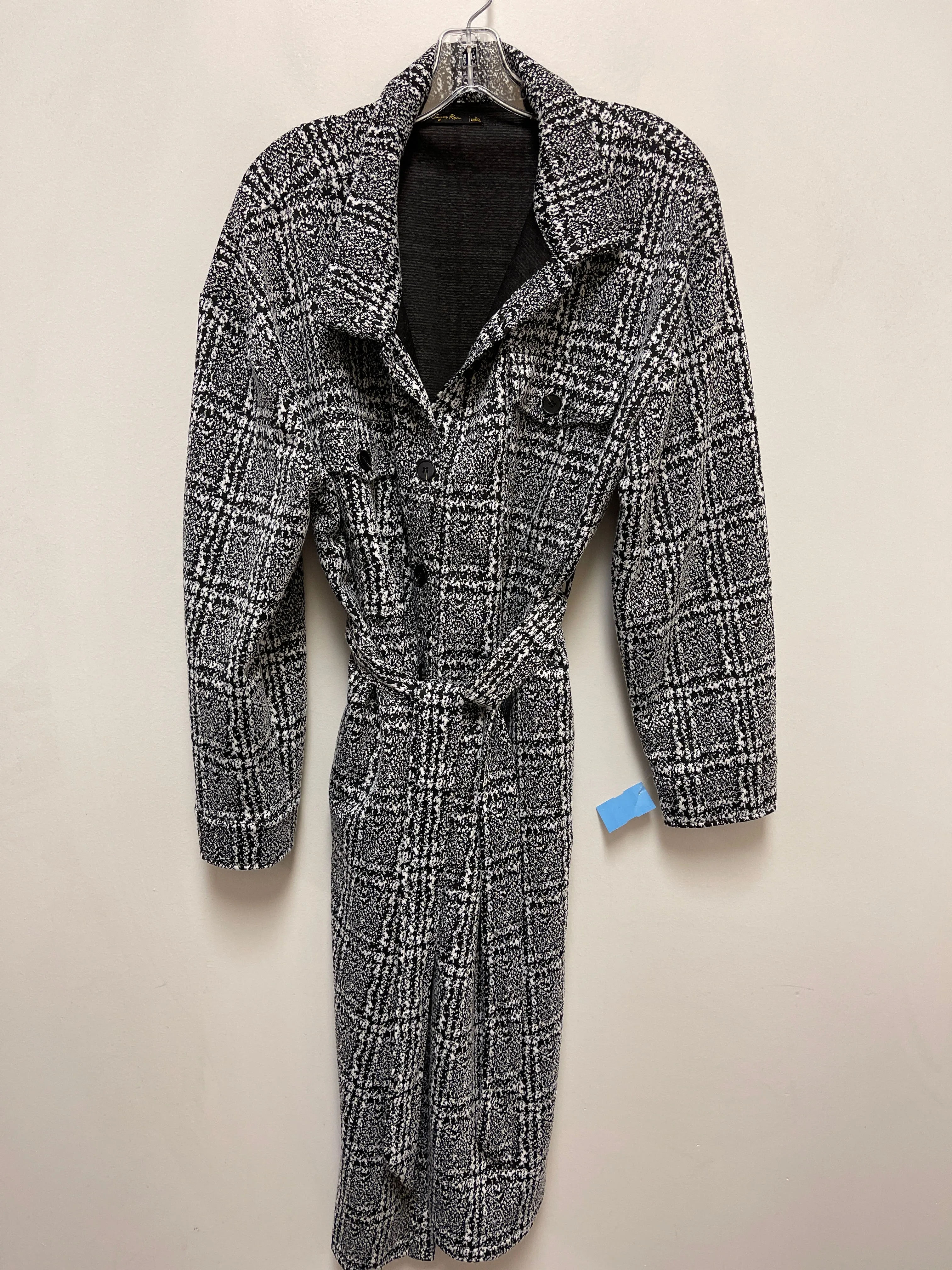 Coat Trench Coat By Clothes Mentor In Black & White, Size: L
