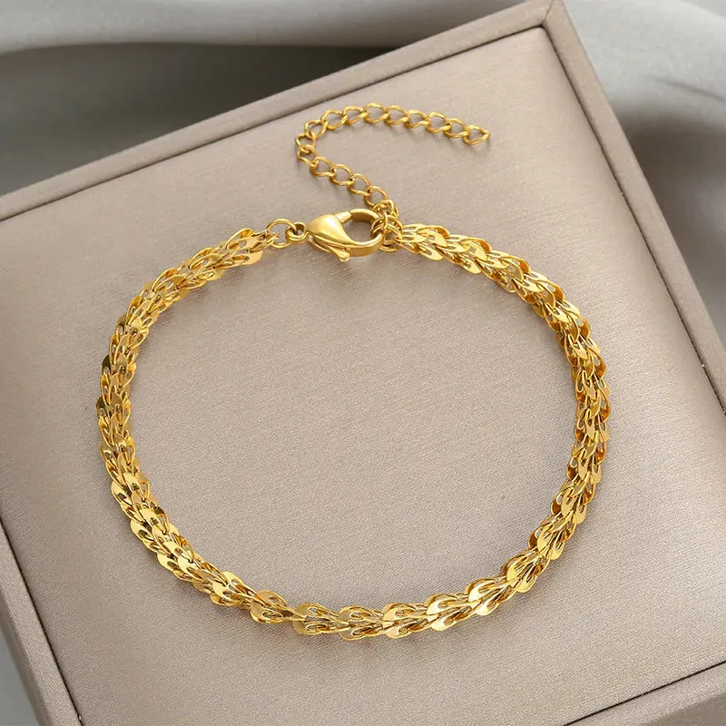 DIEYURO 316L Stainless Steel Fashion Link Chain Bangle Bracelet for Women Exquisite Gold Color Bracelet Jewelry Girl Gift брелок