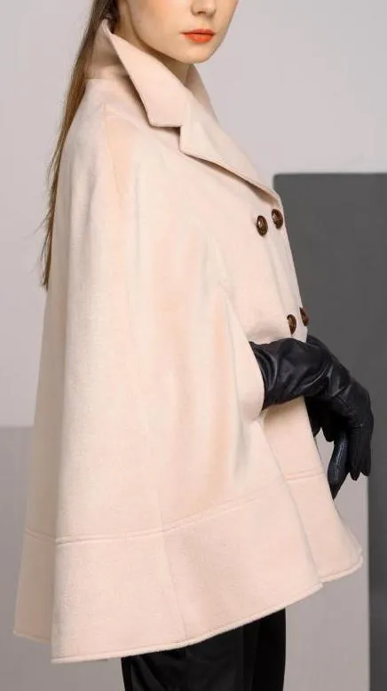 Double-Breasted Short Wool Cape