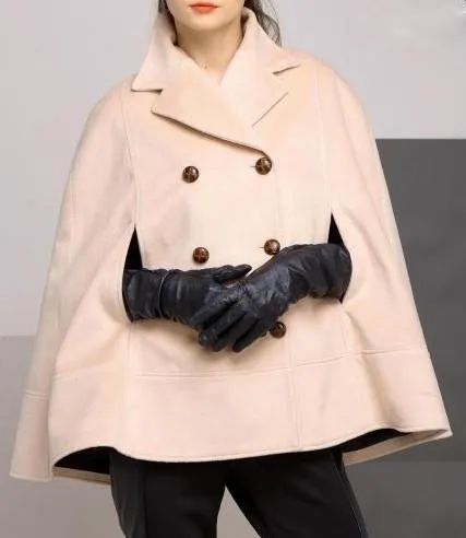 Double-Breasted Short Wool Cape