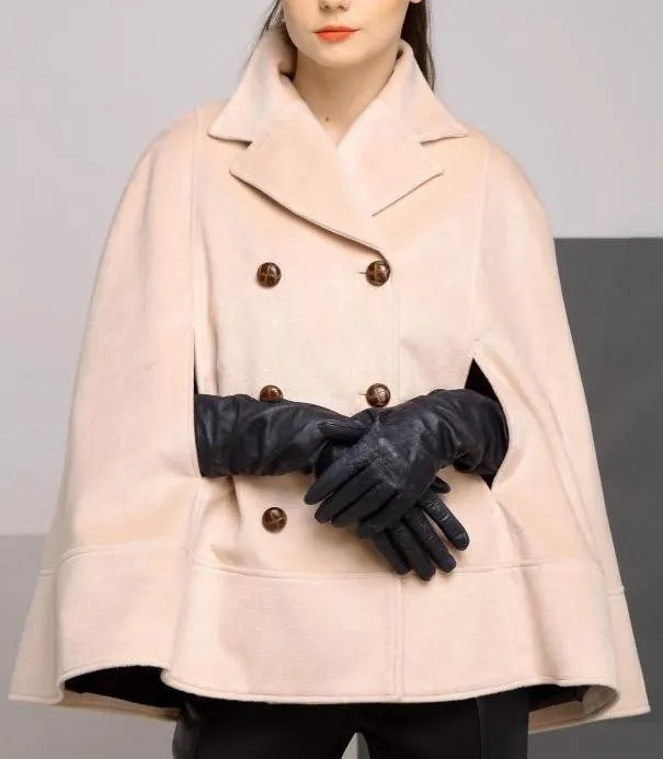 Double-Breasted Short Wool Cape