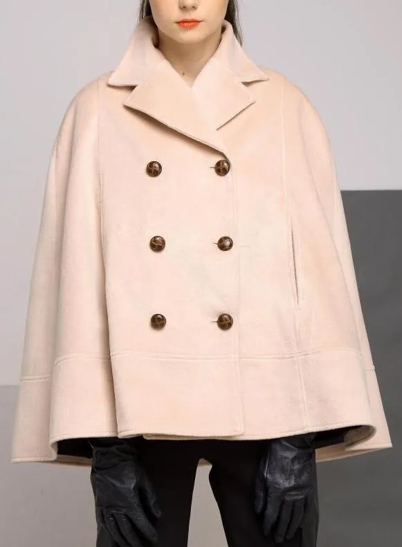 Double-Breasted Short Wool Cape
