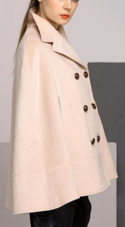 Double-Breasted Short Wool Cape