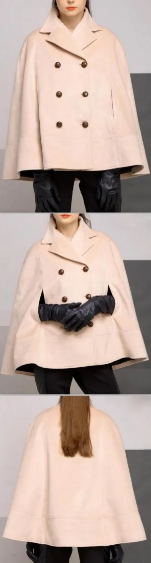 Double-Breasted Short Wool Cape