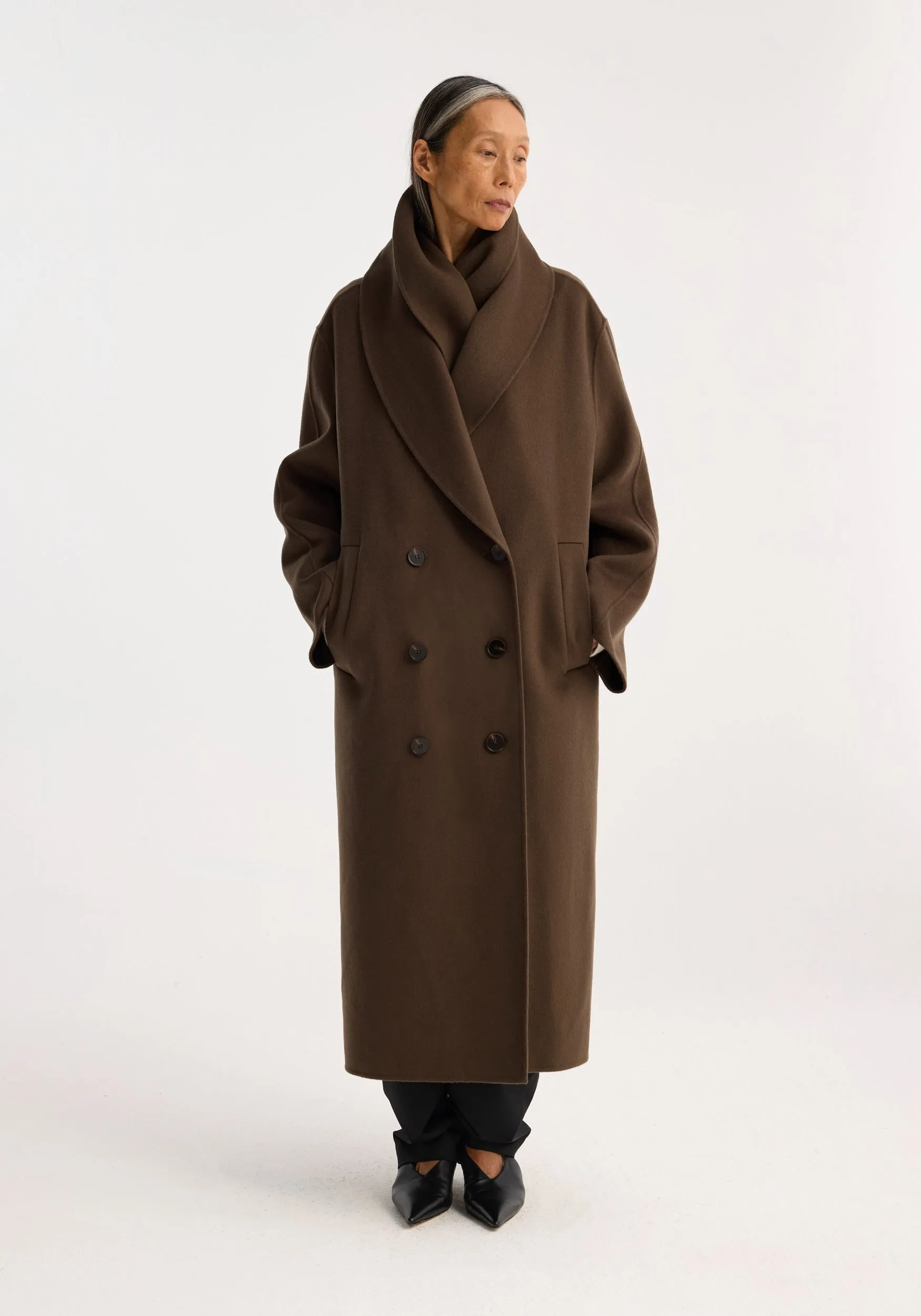 Double-faced wool scarf coat | taupe