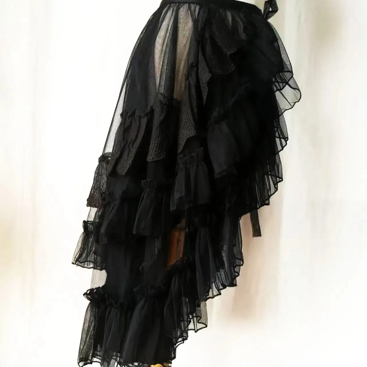 Double Layered Lolita Waist Curtain Sheer Cover Up Skirt