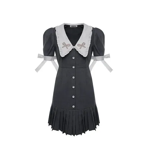 EIMISMOSOL Black Peter Pan Collar Dress