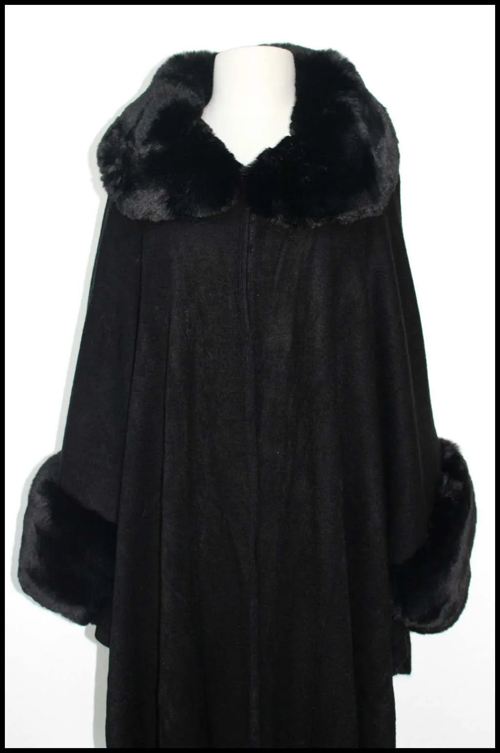 Faux Fur Trimmed Cape Shawl