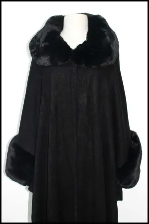 Faux Fur Trimmed Cape Shawl