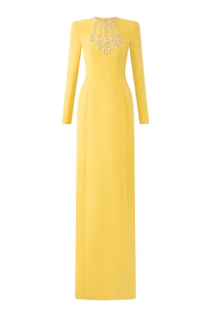 Gabrielle Sheath Cape Sleeved Satin Maxi Set