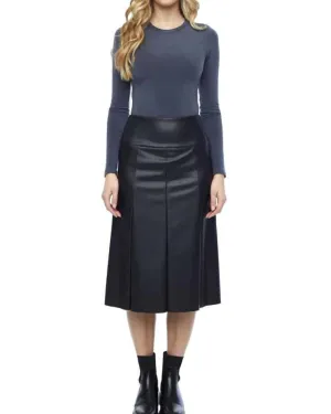 Gal Vegan Leather Midi Skirt in Black | Black