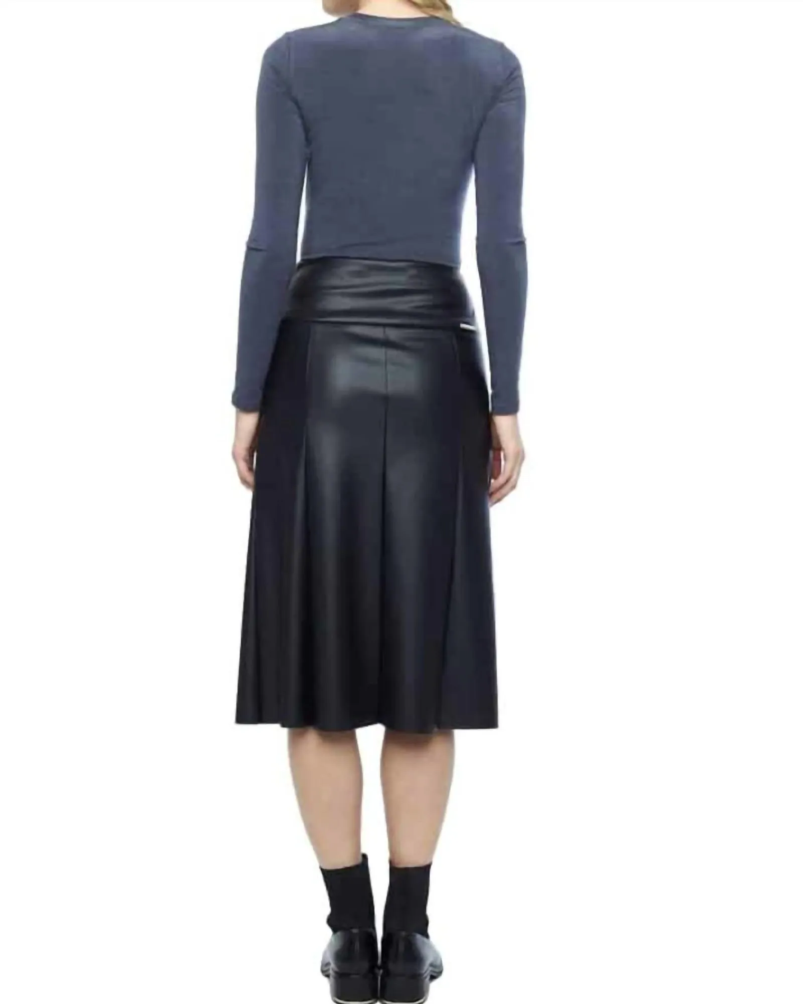 Gal Vegan Leather Midi Skirt in Black | Black