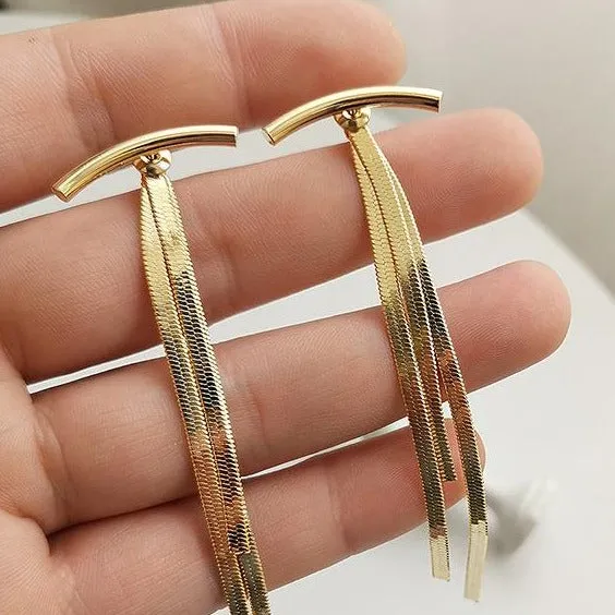 Gold Plated Snake Chain Tassel Earrings