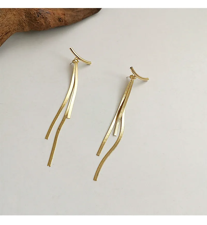 Gold Plated Snake Chain Tassel Earrings