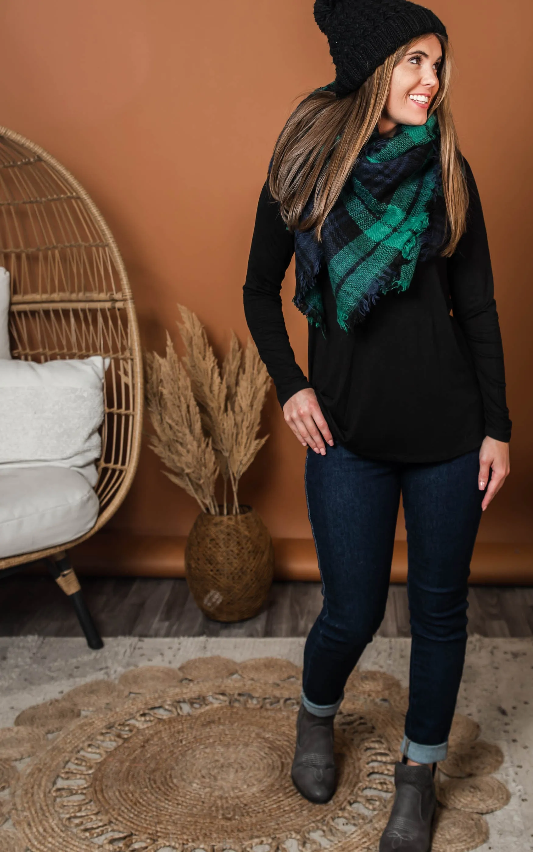 Green & Navy Plaid Blanket Scarf - Final Sale